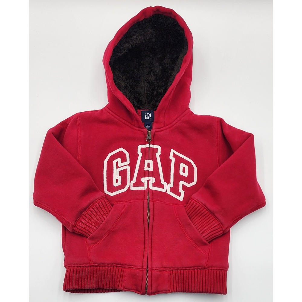Baby Gap Toddler Red Quilted Lined Zip Hoodie 4 Years Sherpa Embroidered‎